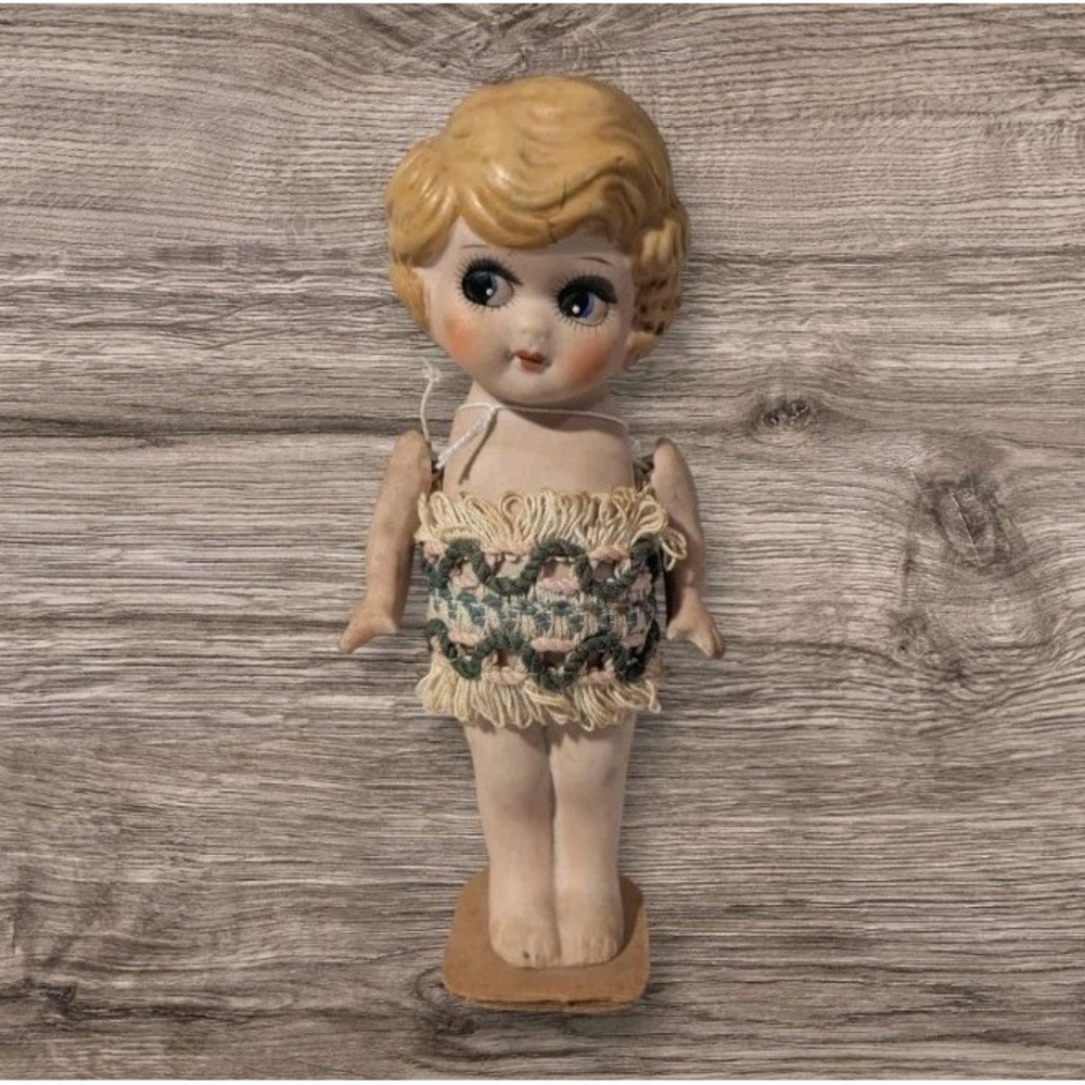 Bisque Kewpie Style Doll  Google Side Eyes Flapper Japan Articulated Arms 8" Vtg
